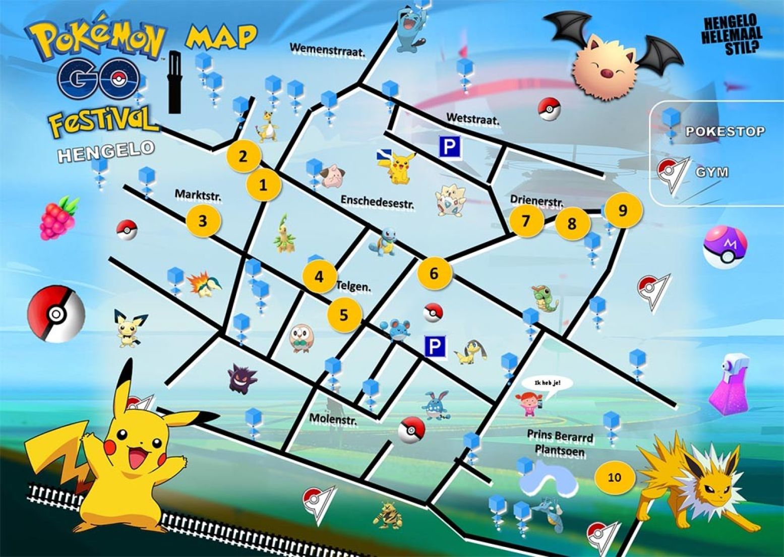 Met deze plattegrond speuren PokéTrainers Hengelo af. Foto: Pokémon GO Festival Hengelo, Flaxwax © Peter De Jonge.