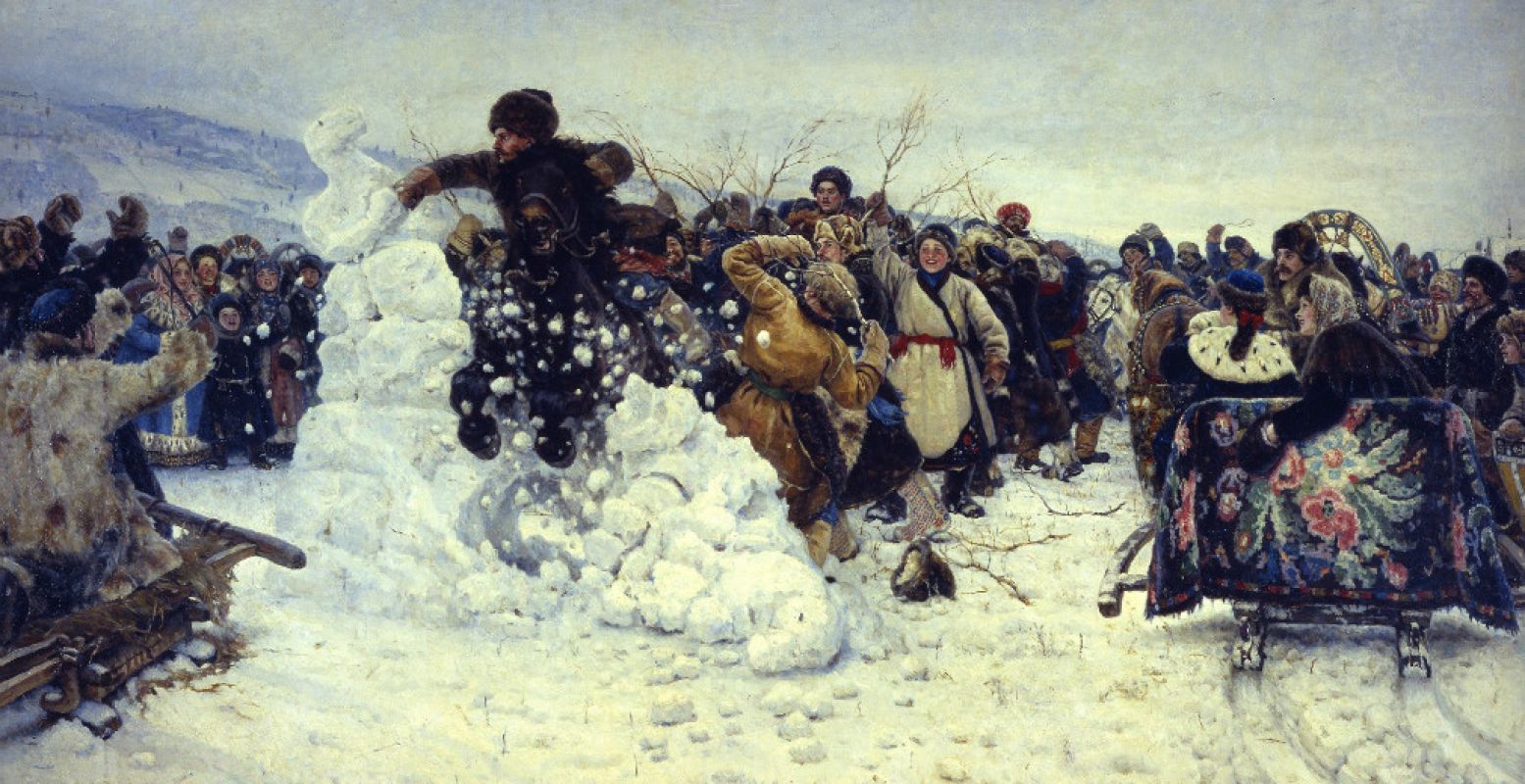 Vasily Surikov (1848-1916), Bestorming van een sneeuwstadje, 1891, olieverf op doek, collectie Staats Russisch Museum, St. Petersburg.