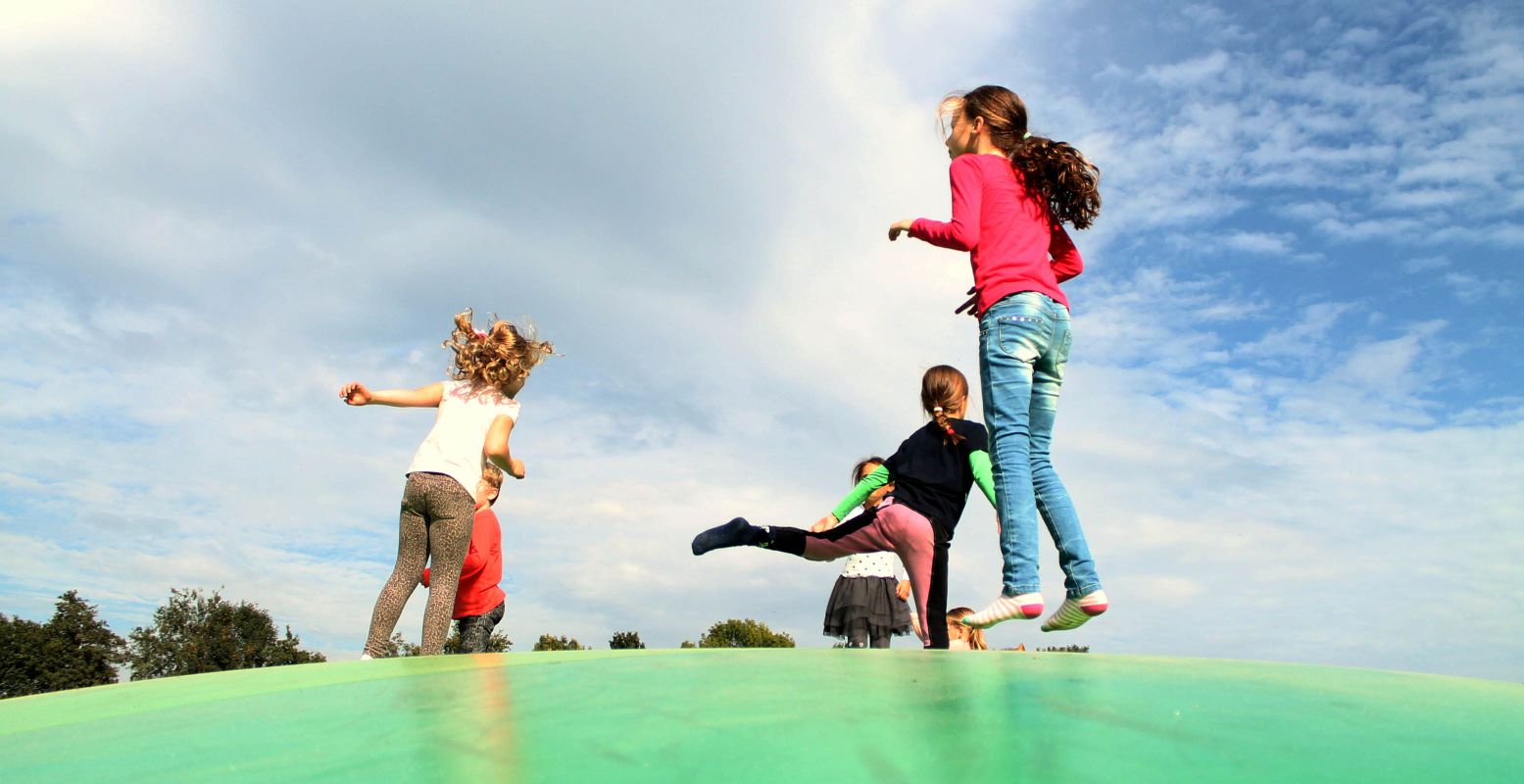 Kinderen springen op het luchtkussen. Foto: De Happyfarm
