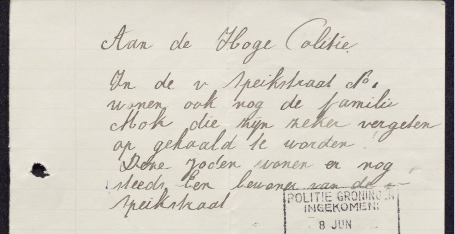 Verradersbrief uit de Van Speijkstraat, Collectie Groninger Archieven. Foto: Groninger Archieven.