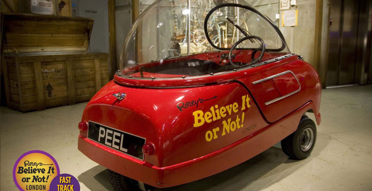Peel Car, de kleinste auto ter wereld. Foto: Ripley's London