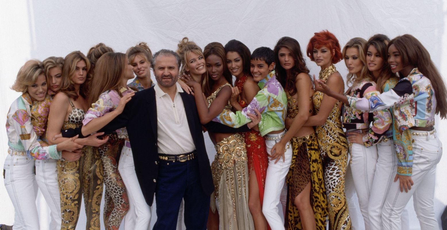 Vittoriano Rastelli, Gianni Versace en zijn modellen, Milan, 1 maart 1991 Foto: © Vittoriano Rastelli/ Corbis Historical/ Getty Images