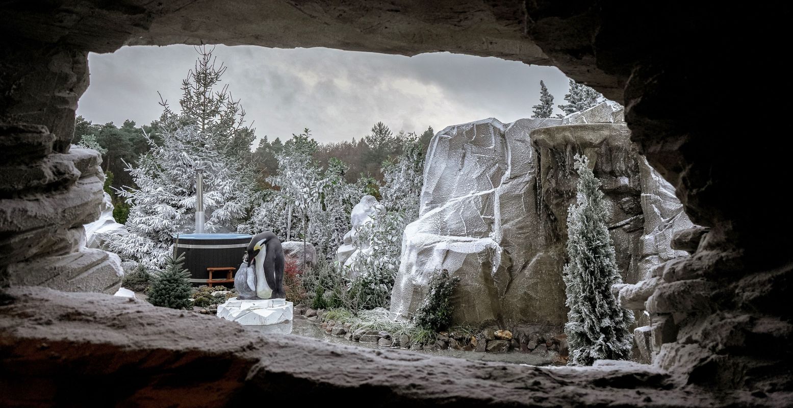 Uitzicht op de mooie wintertuin. Pas op: hier leven pinguïns en ijsberen. Foto: 't Veluws Zandsculpturenfestijn