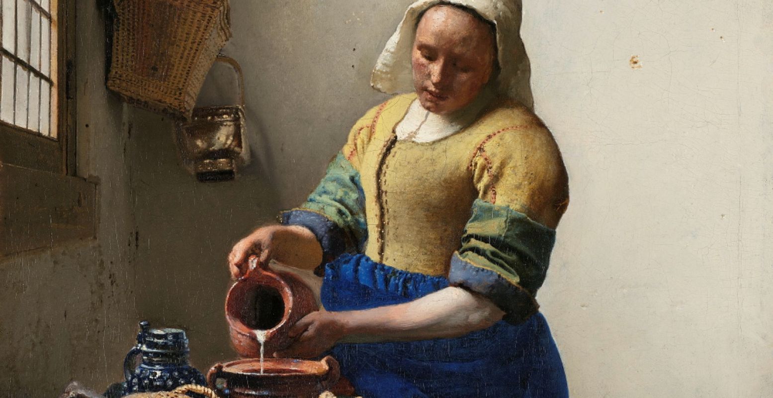 (Fragment van) Johannes Vermeer, Het melkmeisje, ca. 1660. Rijksmuseum, Amsterdam. Aankoop met steun van de Vereniging Rembrandt. Foto: Rijksmuseum.