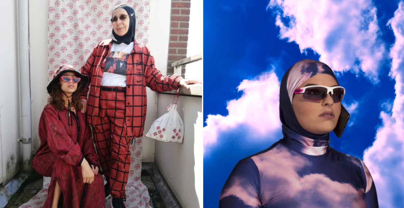Foto links: Meryem Slimani, uit de serie UMI, 2019. Foto rechts: Perrine Philomeen, Hijab in Transition, 2018. Foto's: © Stedelijk Museum Schiedam.
