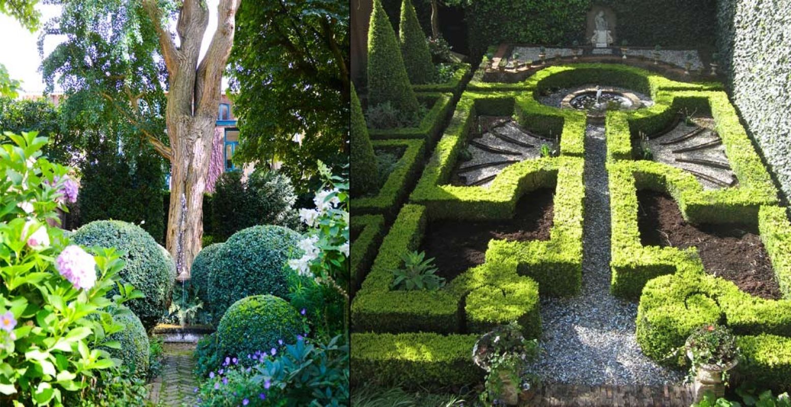 Bewonder de mooiste tuinen tijdens de Open Tuinendag in Utrecht. Op de foto: Uylenspiegel (links) en Hofpoort 3.