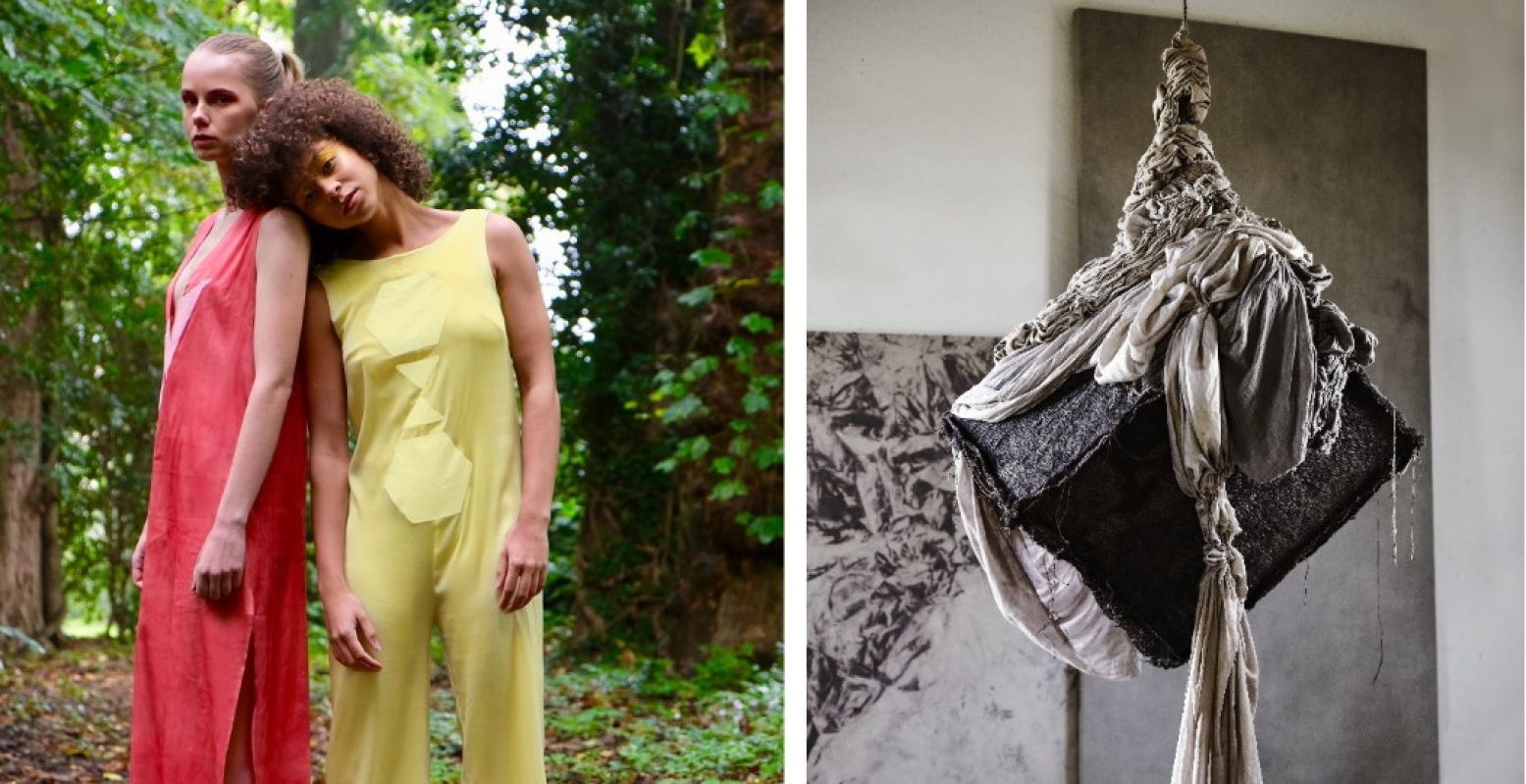 In de tentoonstelling Compostkleding zie je hoe kunstenaars op een natuurlijke manier kleding maken en kleuren. Foto: samengesteld beeld Ilse Kremer en Marije Dijkstra