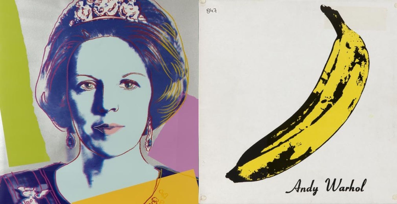 Links: Queen Beatrix, Andy Warhol. Rechts: Velvet Underground, Andy Warhol. Photo credit: Carol Winkel