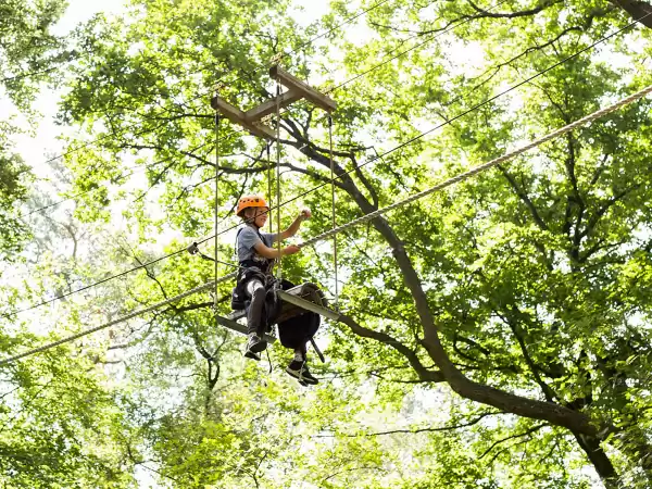 De obstakels zijn op verschillende niveaus. Foto: Klimbos Harderwijk