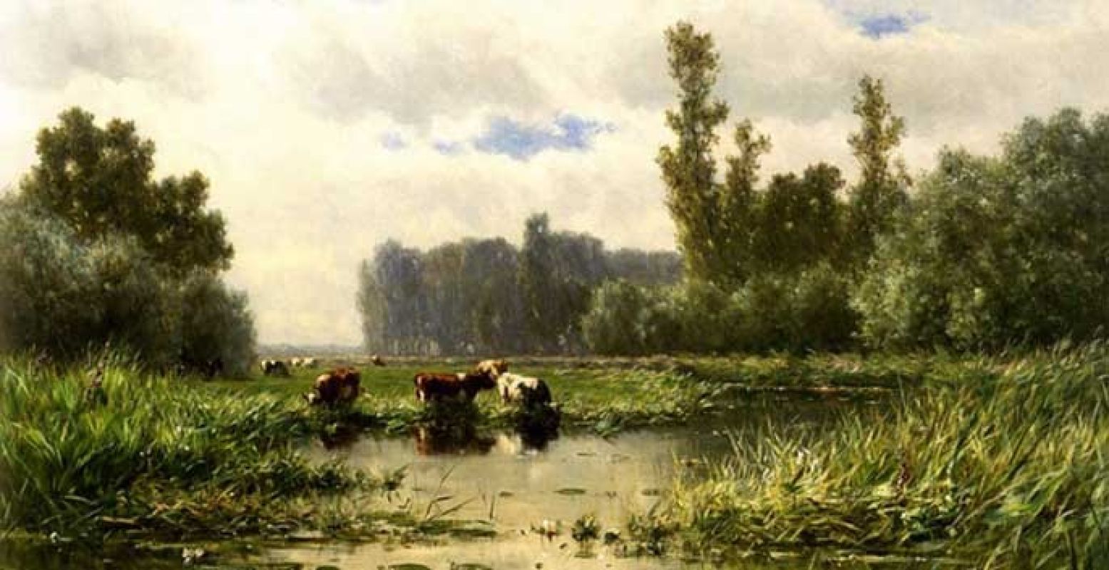 Koeien aan de waterkant bij het Gein, Roelofs. Foto: Dordrechts Museum