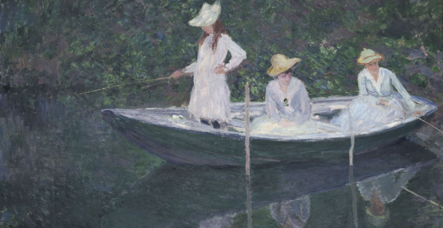 Claude Monet (1840-1926), En Norvégienne / La Barque Ã¡ Giverny, ca. 1887, olieverf op doek, 97,5 x 130,5 cm, Musée d'Orsay. (bijgesneden) Foto: Kunstmuseum Den Haag