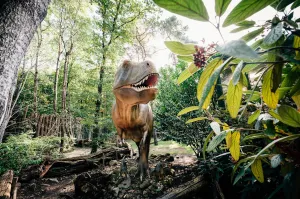 Ga op avontuur in het vernieuwde Dinobos Ontdek hoe dino's met elkaar samenleefden. Foto: DierenPark Amersfoort © Jessie Kamp