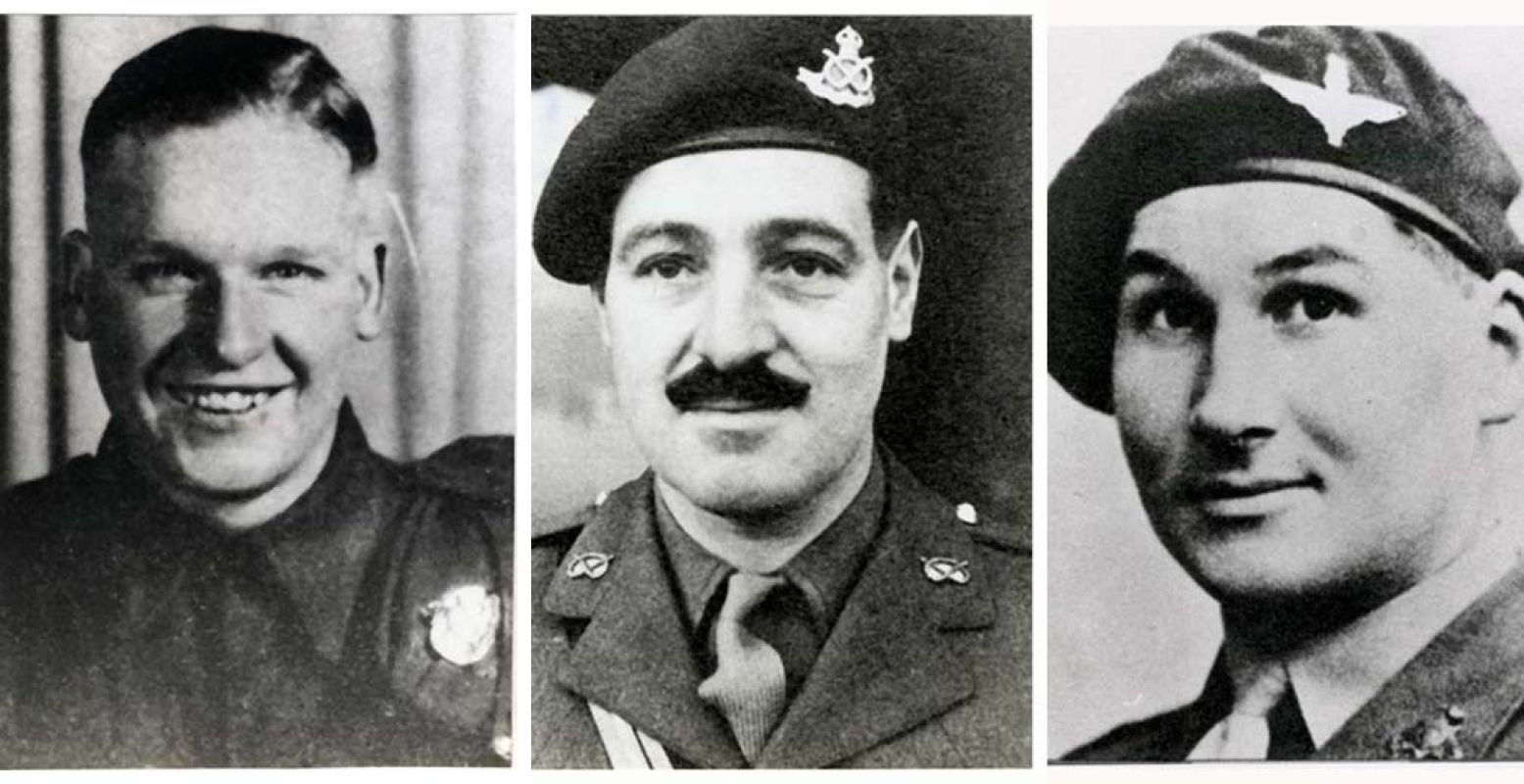 Links: Lance-sergeant John Daniel Baskeyfield. Midden: Majoor Robert Henry Cain. Rechts: Kapitein Lionel Ernest Queripel. Foto: Airborne Museum.