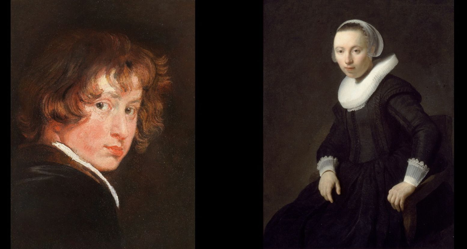 Links: Anthony van Dyck,  Zelfportret op 15-jarige leeftijd , 1613-1614. Rechts: Rembrandt van Rijn,  Portret van een jonge vrouw , 1632, olieverf op doek. Foto: GemÃ¤ldegalerie der Akademie der bildenden Künste