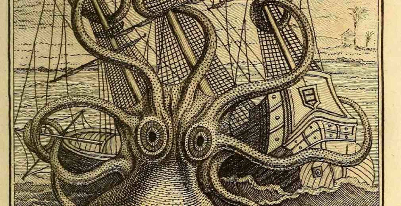 Reuzen-octopus uit zeemansverhalen van 1802. Foto: Teylers Museum