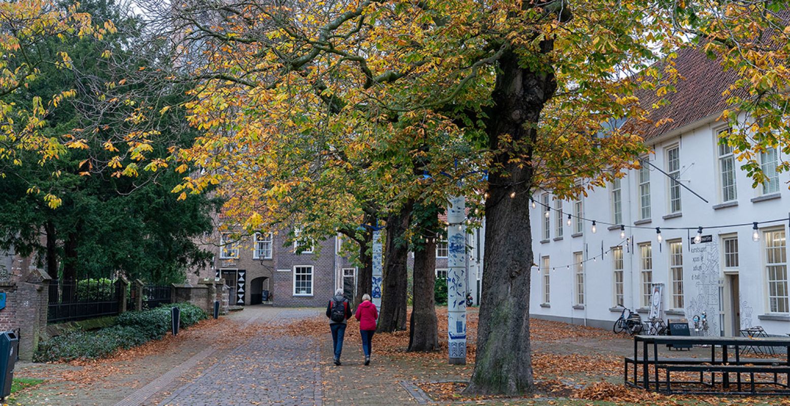 Ontdek de mooiste plekjes in Delft, zoals het steegje langs Museum Prinsenhof. Foto: Delft.com © Michael Kooren