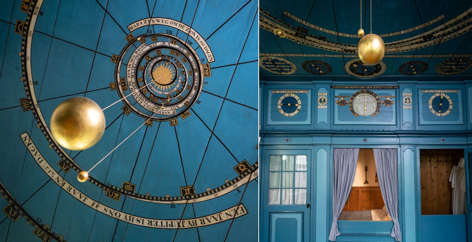 Eise Eisinga bouwde het planetarium in het plafond en bedsteewand in zijn eigen huis. Foto: Koninklijk Eise Eisinga Planetarium